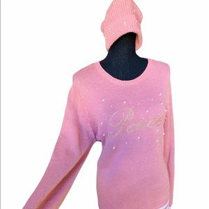 Sweater Top and Hat Dusty Rose & Pearl Peace Holiday Sweater And Hat Set